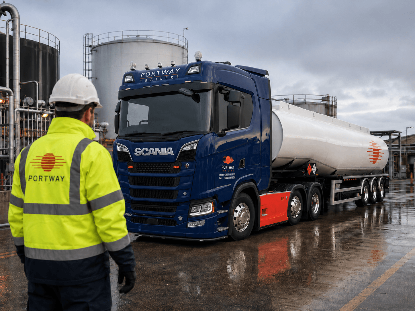 Portway trained safety team member beside fuel tanker